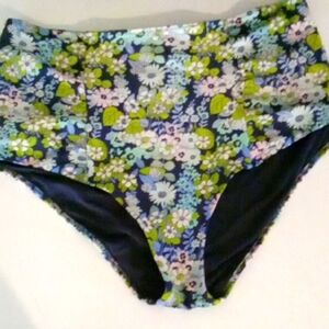 Aerie Floral Bikini Bottom - Navy and Lime